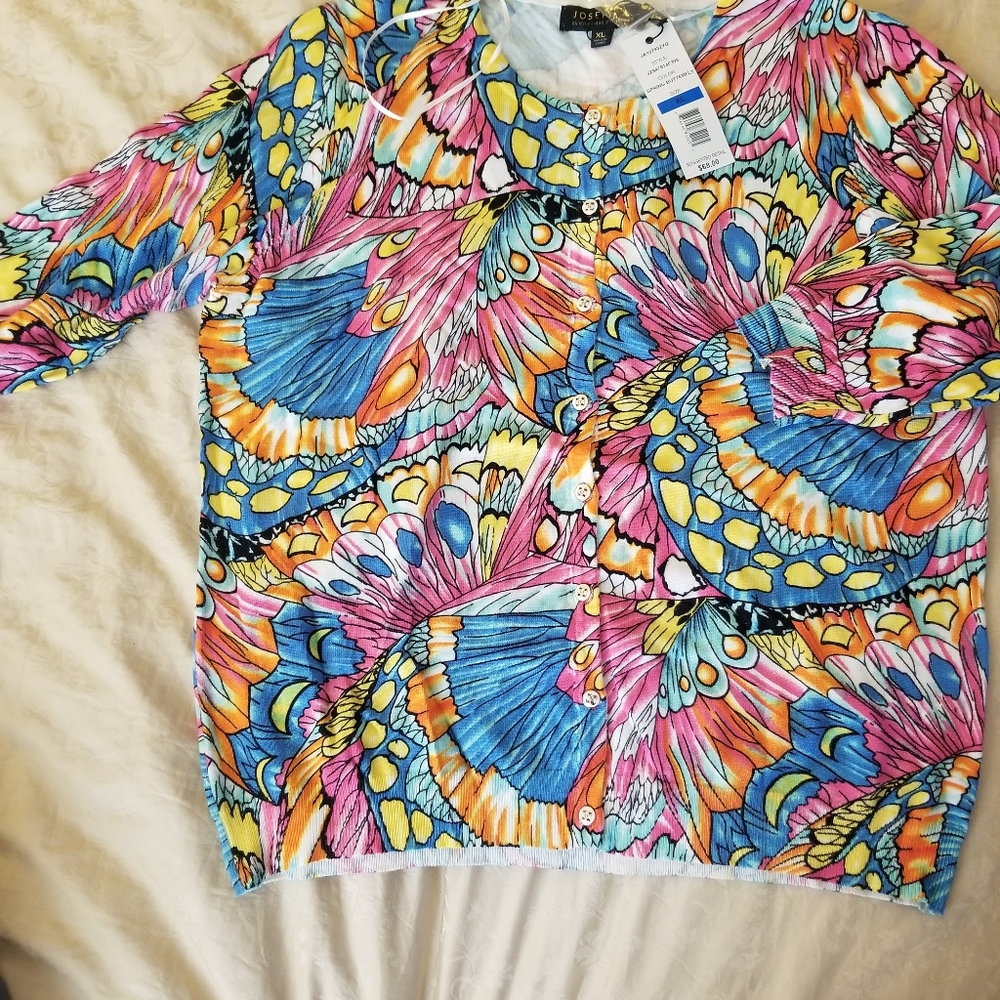 NWT lightweight cardigan  colorful butterfly peacock XL